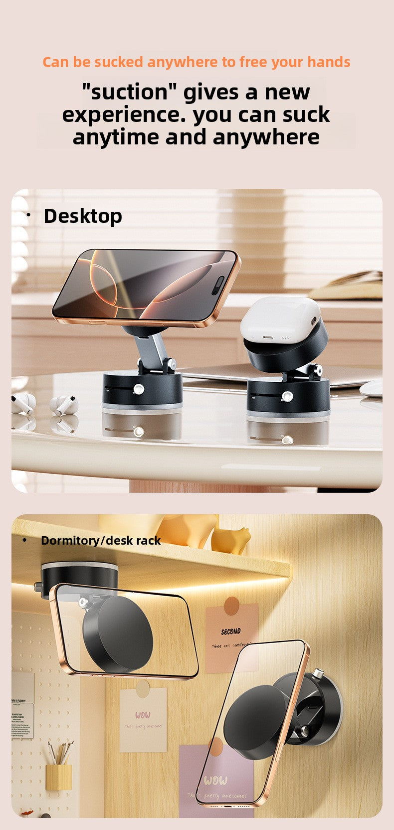 Car-mounted multifunctional vacuum suction cup holder, foldable and telescopic, lazy kitchen vacuum double-sided magnetic phone holder